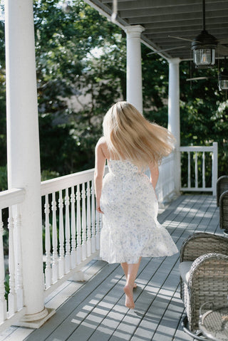 Blue Floral Bustier Midi Dress