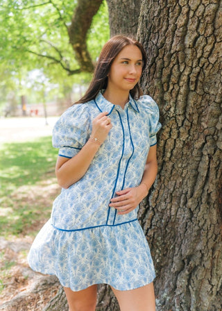 Blue Floral Button Up Dress