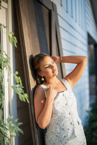 Blue Floral Jacquard Skort & Top Set - Select Trends Boutique