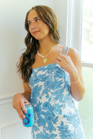 Blue Floral Linen Rope Tie Dress | Select Trends Boutique