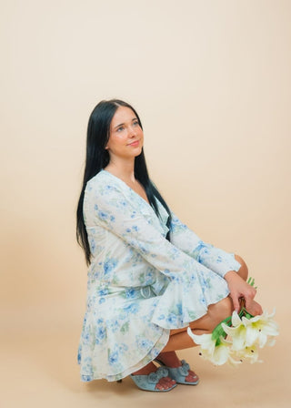 Blue Floral Long Sleeve Ruffle Romper | Select Trends Boutique