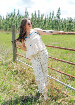 Blue Floral Straight Leg Jeans | Select Trends Boutique