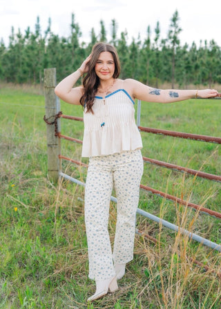 Blue Floral Straight Leg Jeans | Select Trends Boutique