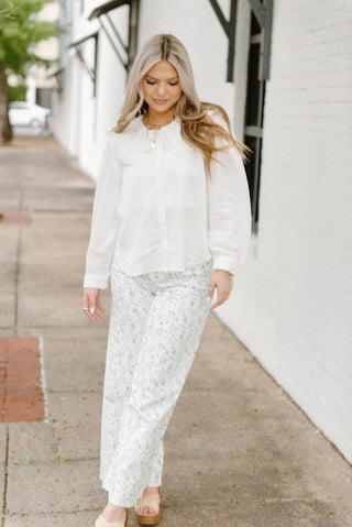 Blue Floral Wide Leg Jeans - Select Trends Boutique