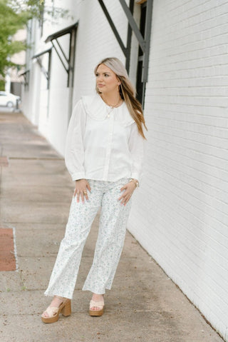 Blue Floral Wide Leg Jeans - Select Trends Boutique