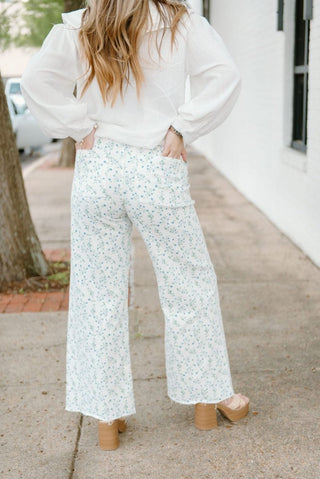 Blue Floral Wide Leg Jeans - Select Trends Boutique