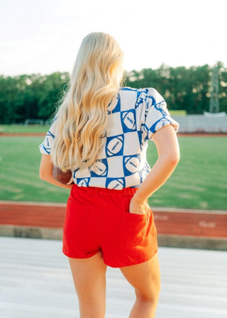 Blue Football Checker Knit Top | Select Trends Boutique