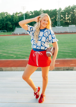 Blue Football Checker Knit Top | Select Trends Boutique