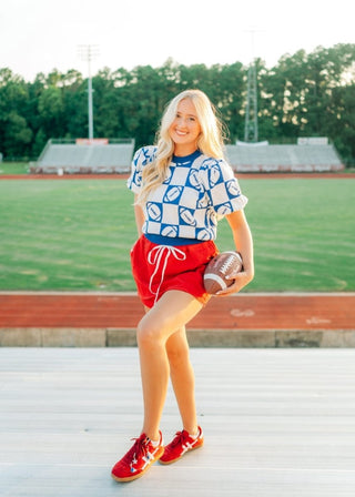 Blue Football Checker Knit Top | Select Trends Boutique