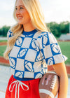 Blue Football Checker Knit Top - Select Trends Boutique
