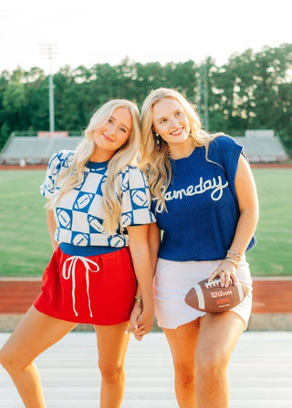 Blue Football Checker Knit Top | Select Trends Boutique