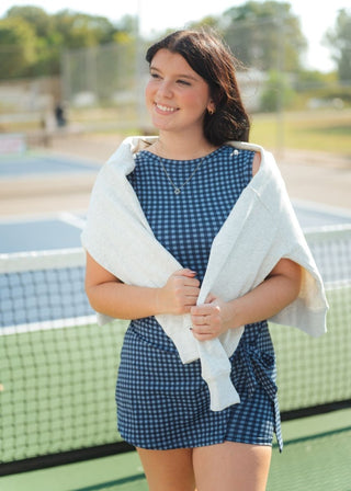 Blue Gingham Wrap Athletic Romper | Select Trends Boutique