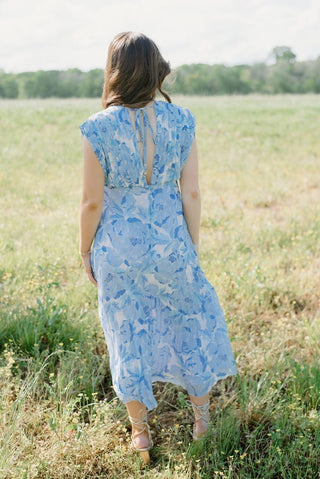 Blue & Gold Pleated Midi Dress | Select Trends Boutique