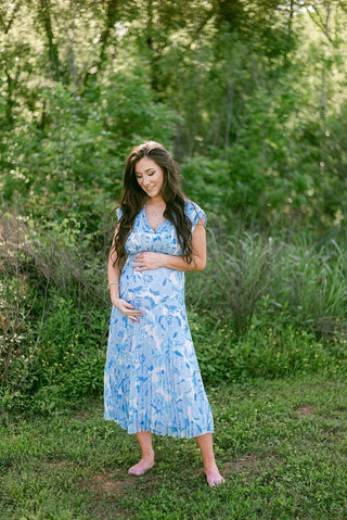 Blue & Gold Pleated Midi Dress | Select Trends Boutique