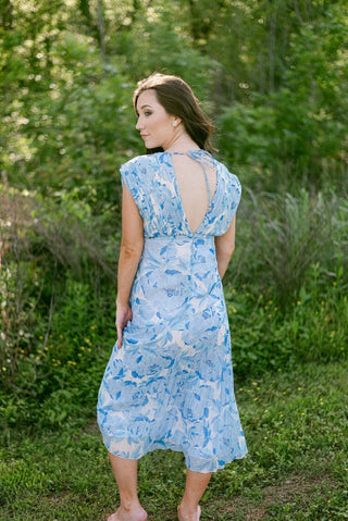 Blue & Gold Pleated Midi Dress | Select Trends Boutique