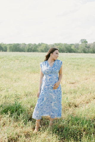 Blue & Gold Pleated Midi Dress | Select Trends Boutique