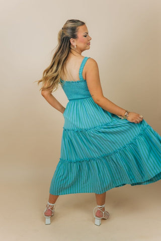 Blue & Green Striped Midi Dress | Select Trends Boutique
