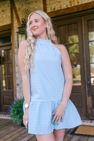 Blue Halter Neck Babydoll Dress