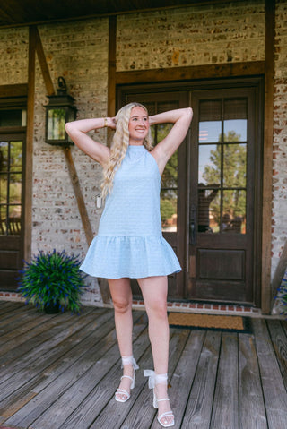 Blue Halter Neck Babydoll Dress