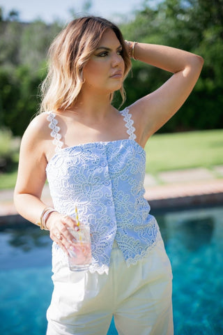 Blue Lace Embroidered Button Up Top | Select Trends Boutique