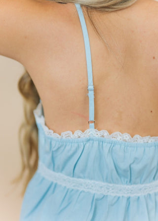 Blue Lace Trim Babydoll Top | Select Trends Boutique
