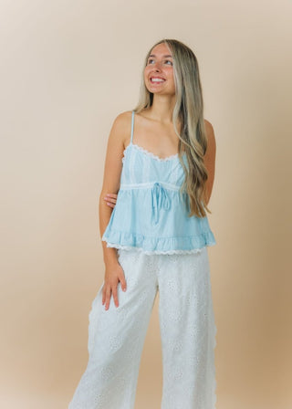 Blue Lace Trim Babydoll Top | Select Trends Boutique