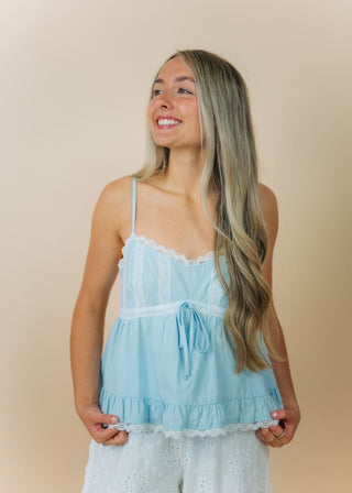 Blue Lace Trim Babydoll Top | Select Trends Boutique