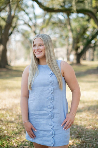 Blue Linen Button Up Scallop Dress - Select Trends Boutique
