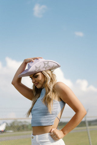 Blue Metallic Mock Neck Crop Top | Select Trends Boutique