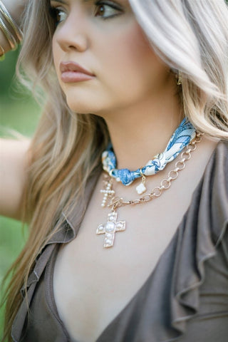 Blue Pearl Charm Scarf Necklace - Select Trends Boutique