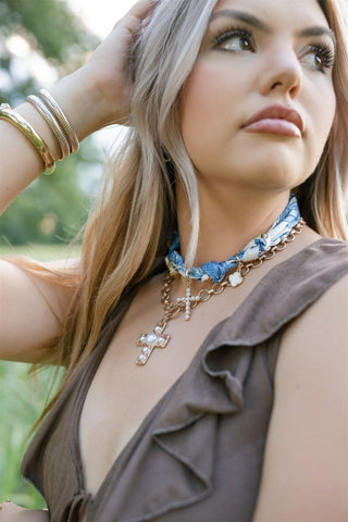 Blue Pearl Charm Scarf Necklace - Select Trends Boutique