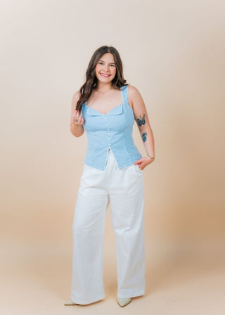 Blue Pinstriped Button Up Top | Select Trends Boutique