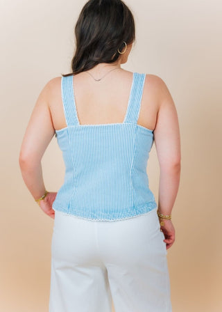 Blue Pinstriped Button Up Top | Select Trends Boutique