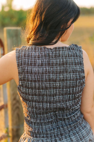 Blue Plaid Drop Waist Smocked Romper | Select Trends Boutique