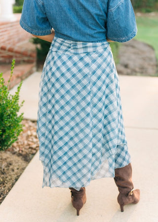 Blue Plaid Flowy Midi Skirt | Select Trends Boutique