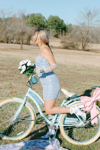 Blue Plaid Sequin Mini Dress
