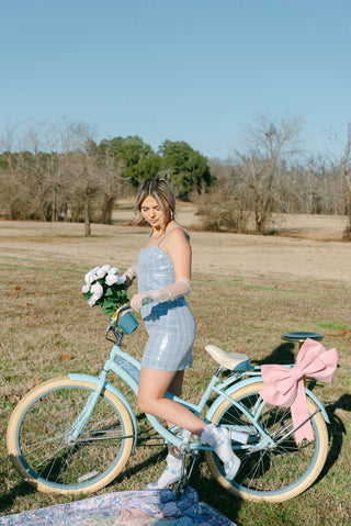 Blue Plaid Sequin Mini Dress