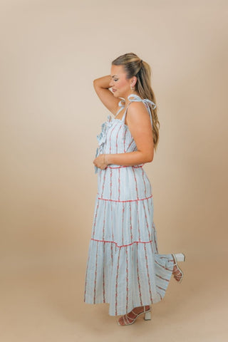 Blue & Red Floral Tiered Maxi Dress | Select Trends Boutique
