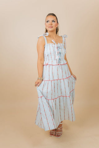 Blue & Red Floral Tiered Maxi Dress | Select Trends Boutique