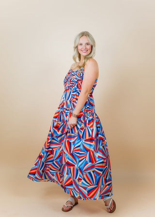 Blue & Red Print Tiered Maxi | Select Trends Boutique
