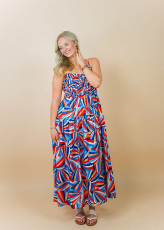 Blue & Red Print Tiered Maxi | Select Trends Boutique