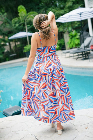 Blue & Red Print Tiered Maxi | Select Trends Boutique