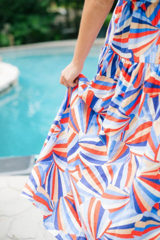 Blue & Red Print Tiered Maxi | Select Trends Boutique