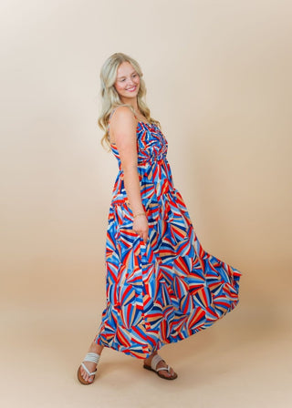 Blue & Red Print Tiered Maxi | Select Trends Boutique