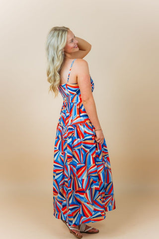 Blue & Red Print Tiered Maxi | Select Trends Boutique