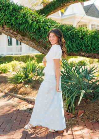 Blue Satin Polka Dot Maxi Skirt | Select Trends Boutique