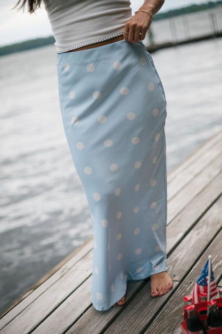 Blue Satin Polka Dot Maxi Skirt | Select Trends Boutique
