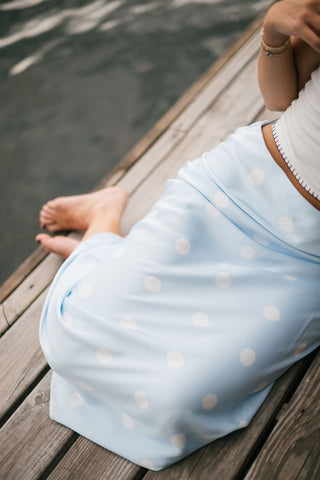Blue Satin Polka Dot Maxi Skirt | Select Trends Boutique