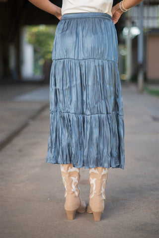 Blue Shimmer Tiered Satin Maxi Skirt - Select Trends Boutique