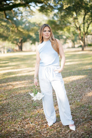 Blue Sparkly Ribbed Sleeveless Top - Select Trends Boutique